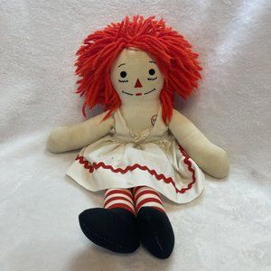Vintage Raggedy Ann‎ Cloth Doll 16” Handmade Red Hair Apron Need TLC